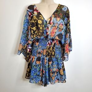 Zara Patchwork Floral Smocked Front Romper, Size Small